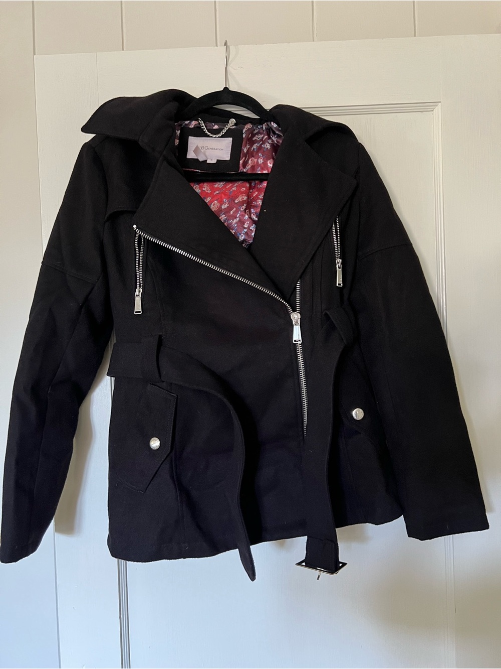BCBGeneration Black Asymmetric Moto Jacket with Belt